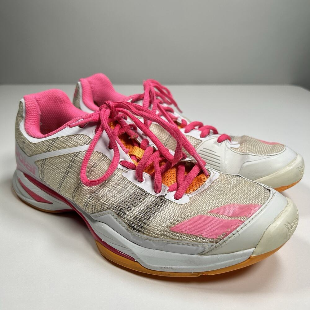 Babolat Womens 7.5 Tennis Court Shoes White Pink Orange Michelin Sole